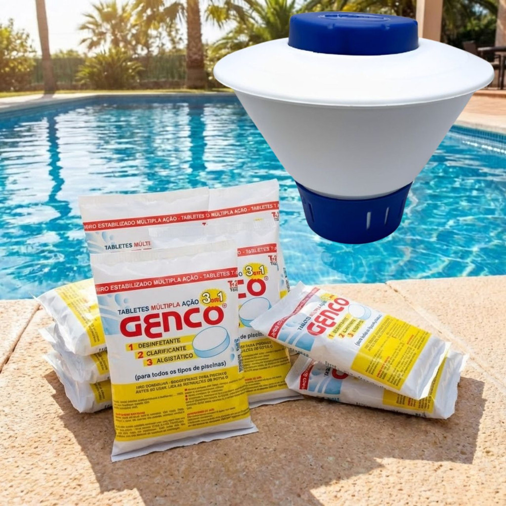 Kit Clorador Flutuante 10 Pacotes De Pastilhas Cloro 3em1