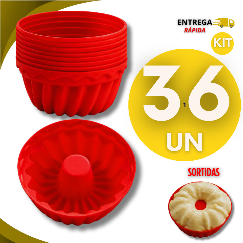 Combo 36 Forma Forminhas Cupcake Mini Bolo Silicone Air Fryer Assadeira Muffin Cozinha Perfeito