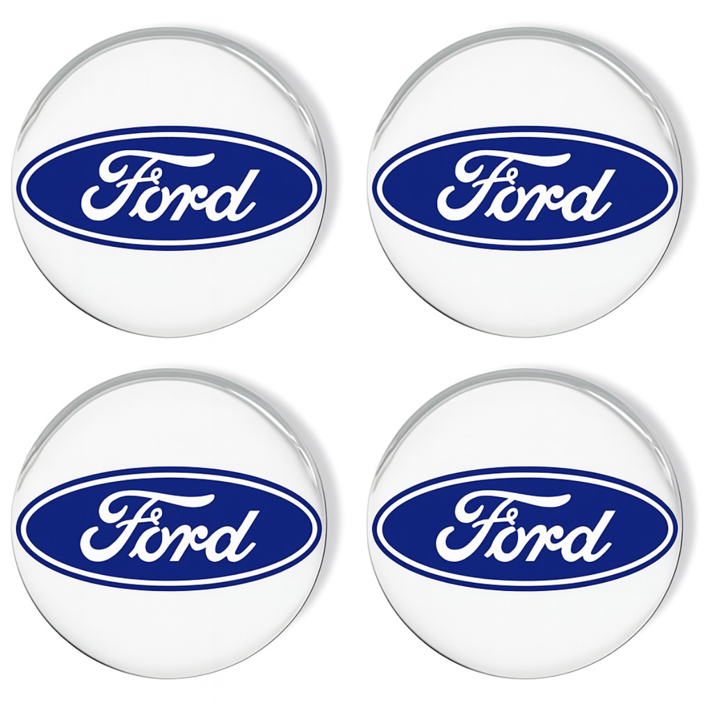 Kit 4 Emblema Calota Roda Ford Prata Adesivo Resinado 48mm Prateado