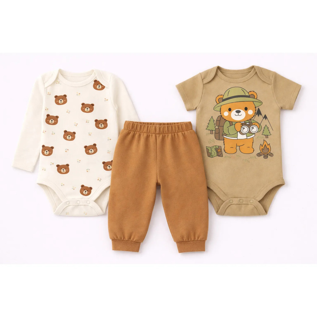 Kit Body Bebe 3 Peças Manga Longa, Manga Curta E Calça