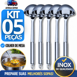 Jogo 5 Conchas de Inox – Resistente, Modernas e com Brilho Inox para Servir Sopas e Molhos Conchas