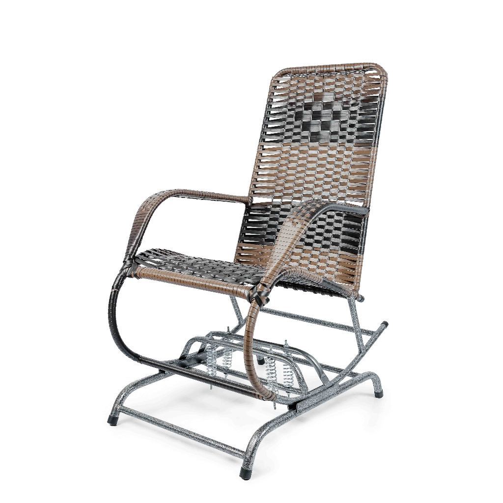 Cadeira de Balanço de Aço com Assento Corda Sintética Confortável Jardim Para Sala Moderna Decorativa Envio Imediato