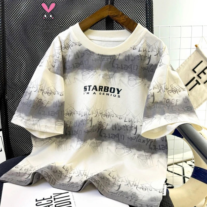 120-170CM meninos camiseta de manga curta versão coreana médio grande crianças carta impressão em torno do pescoço Casua