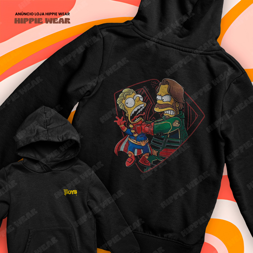 Moletom The Boys Paródia Homer Soldier Boy E Bart Homelander Série Frente E Verso Blusa De Frio