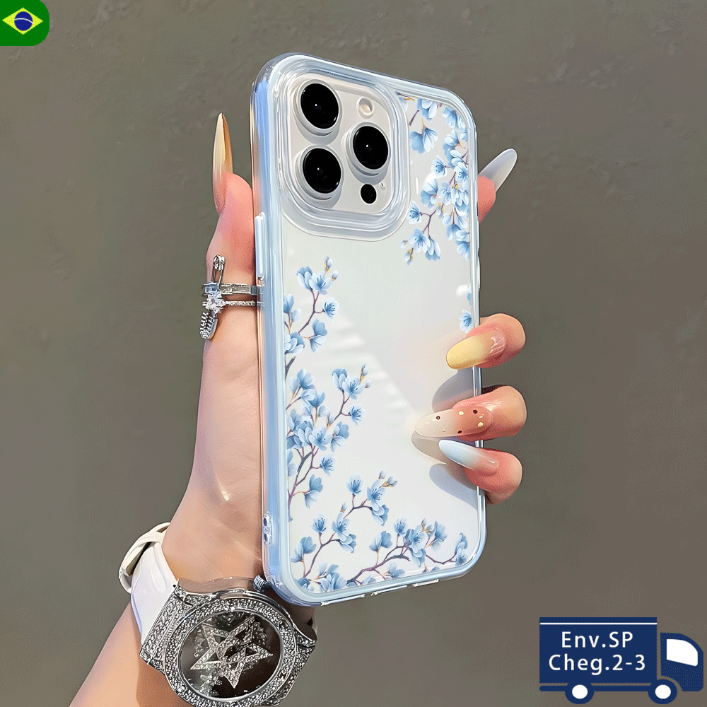 Ameixa Azul 3 Em 1 Ins Capinha Capa Para IPhone 13 11 12 14 15 16 17 Air Pro Max Normal Transparente Acrílico Caso