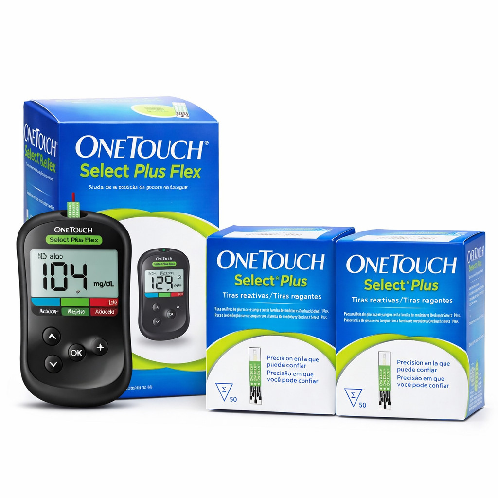 OneTouch Select Plus Aparelho de Glicose + 100 Tiras teste em Oferta na Shopee