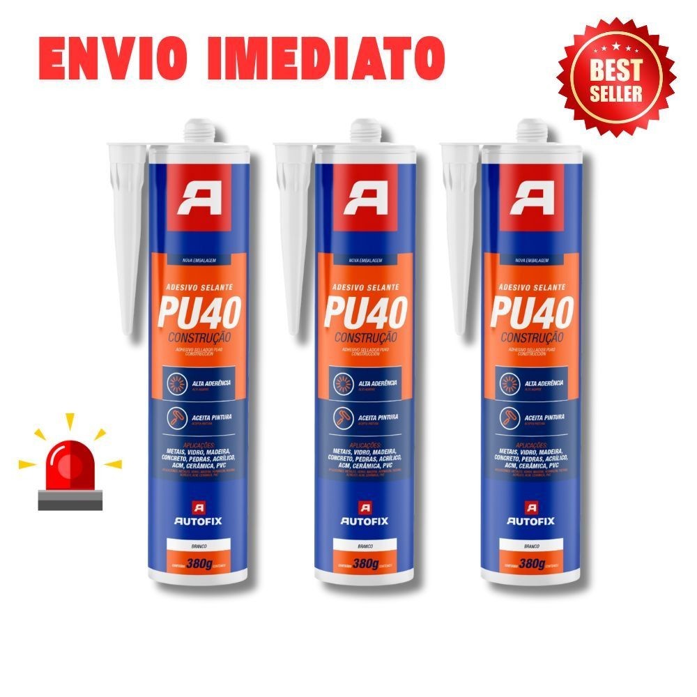 Kit 3 Silicones Selante Cola Pu 40 Flex Branco 380g
