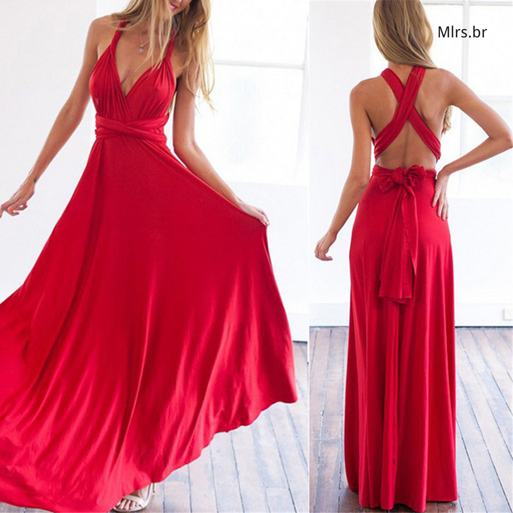 Vestido Sem Costas Cruzado Com Decote Halter Encantador Mangas Confortável Para O Verão