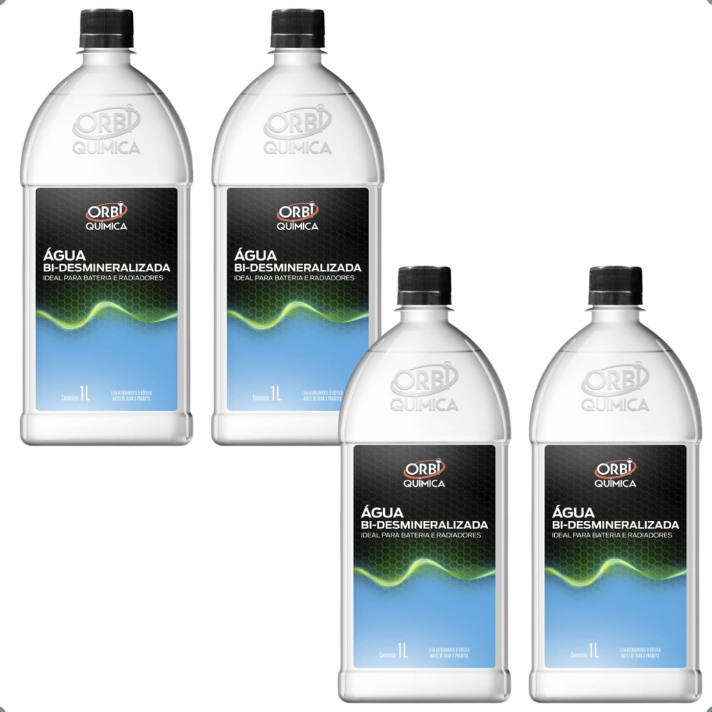 Kit 4 Agua Bi-Desmineralizada Orbi Química 1L Para Radiador e Bateria Diluição Aditivo Pura Original