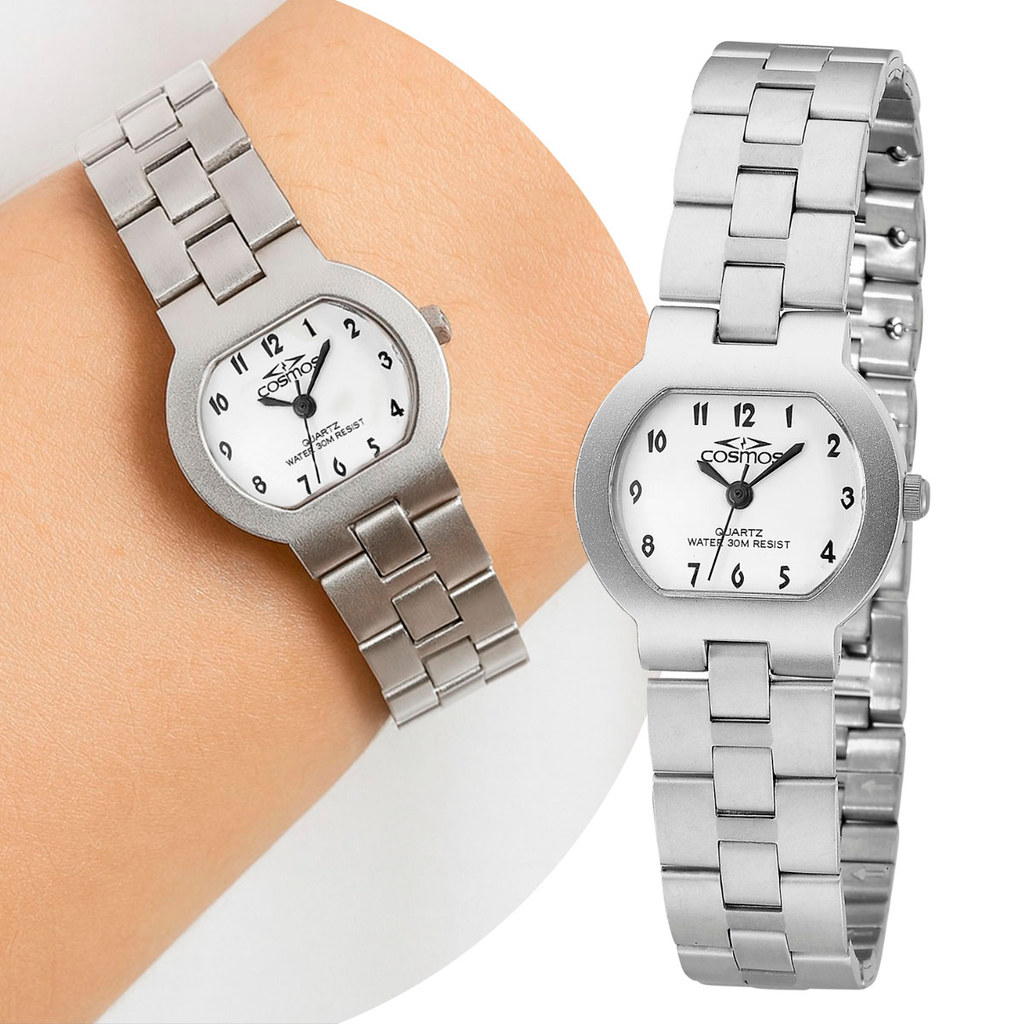 Relógio Feminino Prata e Branco Analógico de Pulso com Pulseira e Caixa de Aço Mini Pequeno Delicado Cosmos Original