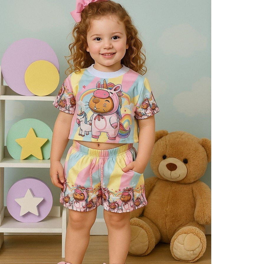 Conjunto infantil Cropped e short - Roupa menina personagens