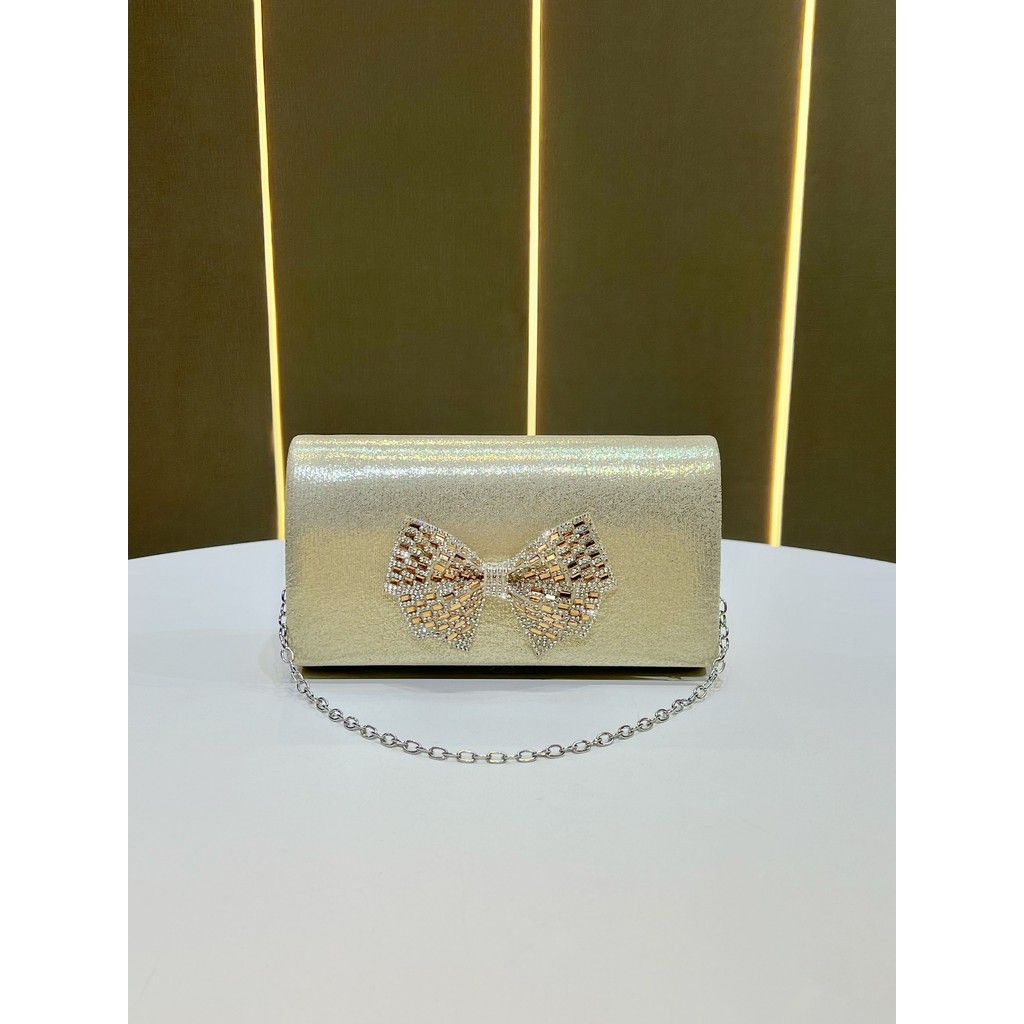 Bolsa Clutch Festa Luxo Casamento Madrinha Formatura Laço Strass Brilhante Alça Corrente 2026