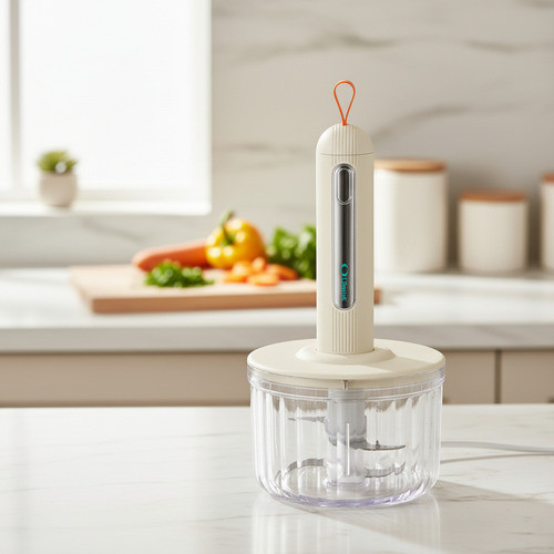 Mini Processador De Alimentos Portátil Lâminas Aço Inox Bege 127/220v