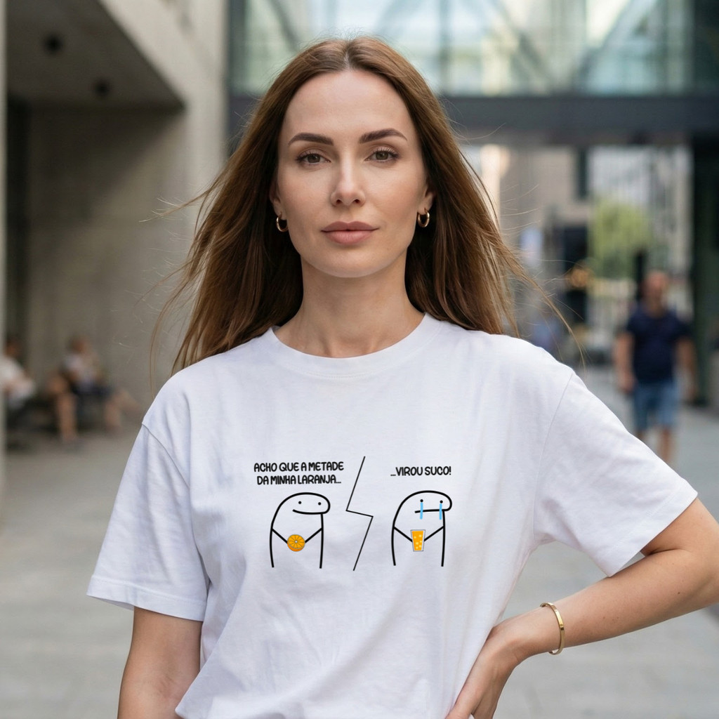 Camiseta Feminina Algodão Premium Humor Engraçada Criativa Meme Viral Estampa DTF Confortável Moda Casual