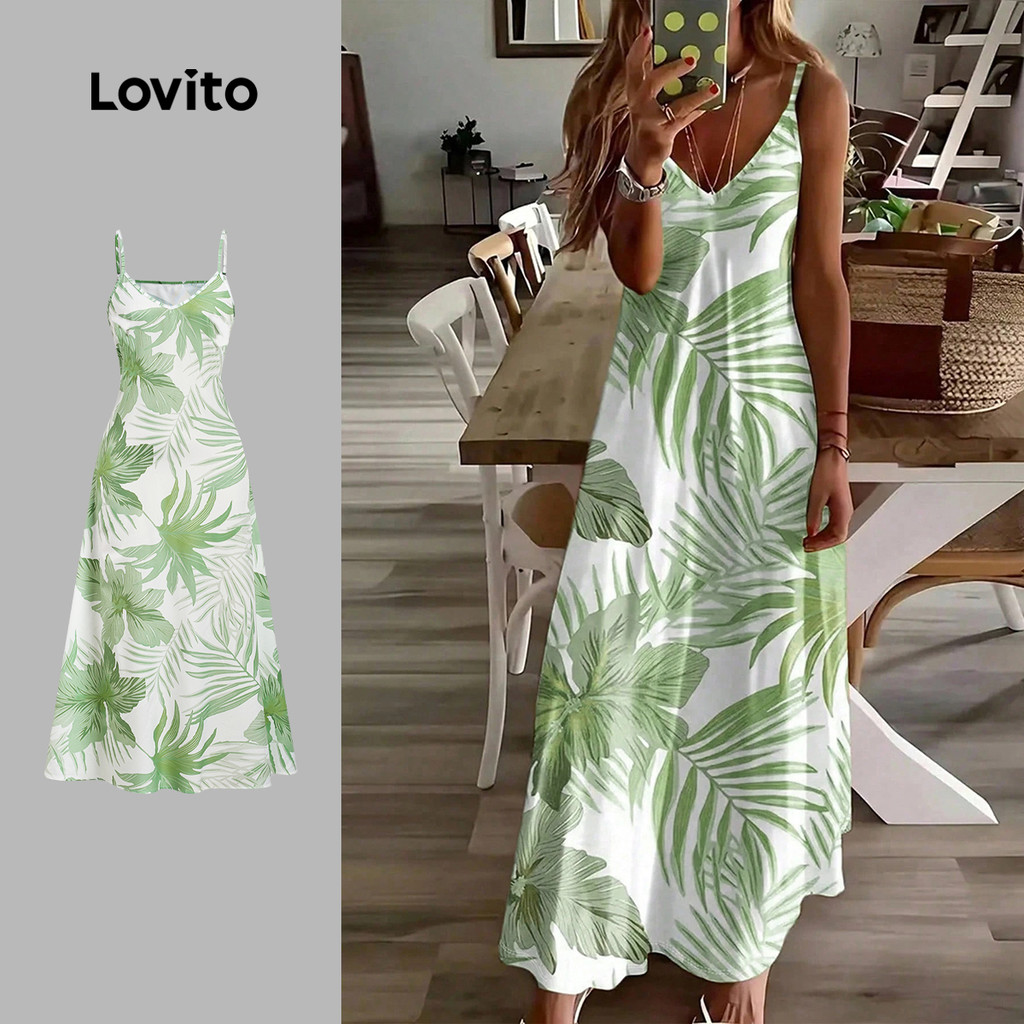 Lovito Vestido Longo Estampado Boho Linha Estruturada Verde Primavera/Verão para Mulheres LBL32251 em Oferta na Shopee