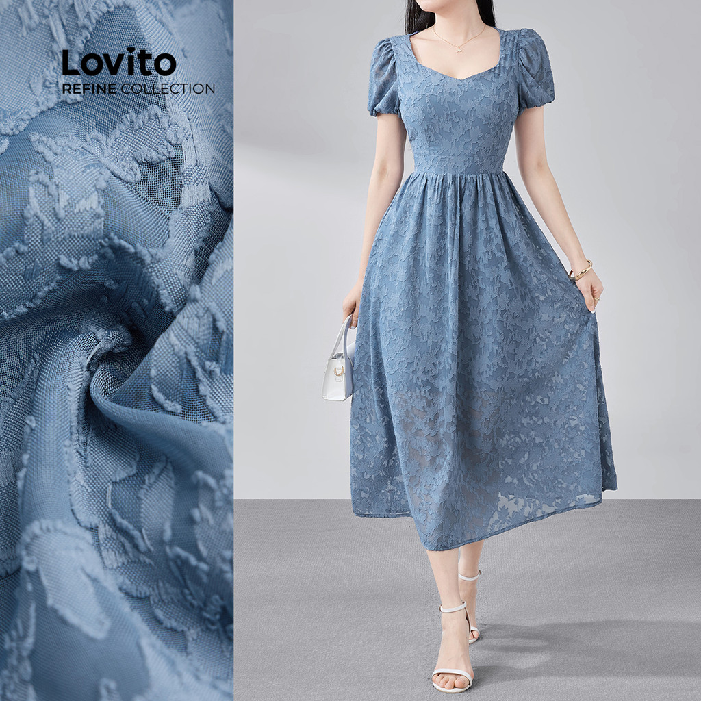 (Lovito Refine)  Vestido Boho com Zíper Jacquard para Primavera/verão Azul para Mulheres LR29E004 em Oferta na Shopee
