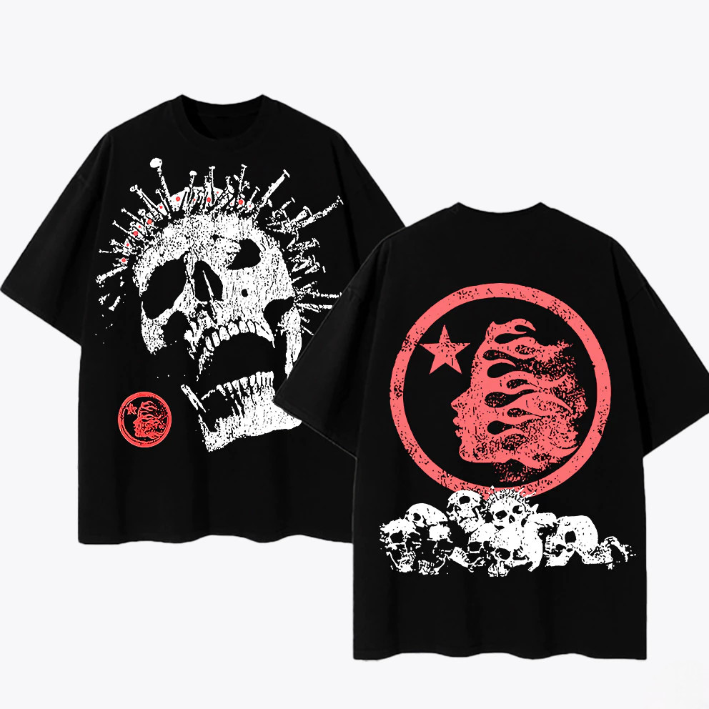 Camiseta Unissex Oversized, Estampa Caveira “HELLSTAR” 2024, Streetwear Novo Girl Rock Qualidade Premium