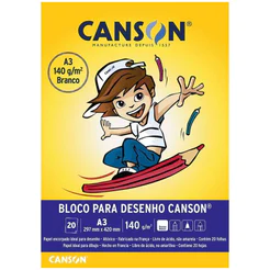 Bloco desenho branco A3 140g com 20 folhas Canson