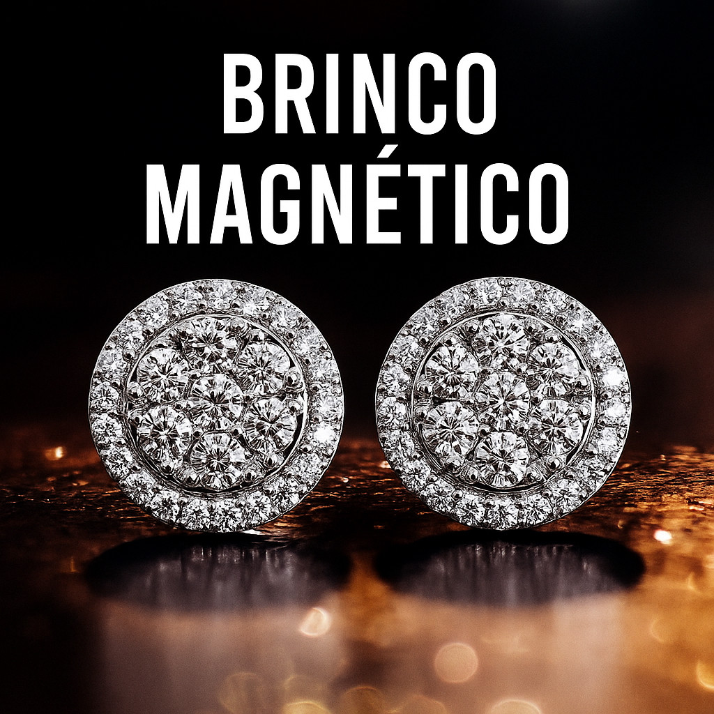 Par de brincos MAGNÉTICO de pressão imã ice cravejado brinco redondo Premium (Não precisa orelha furada) Ice