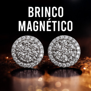 Par de brincos MAGNÉTICO de pressão imã ice cravejado brinco redondo Premium (Não precisa orelha furada) Ice