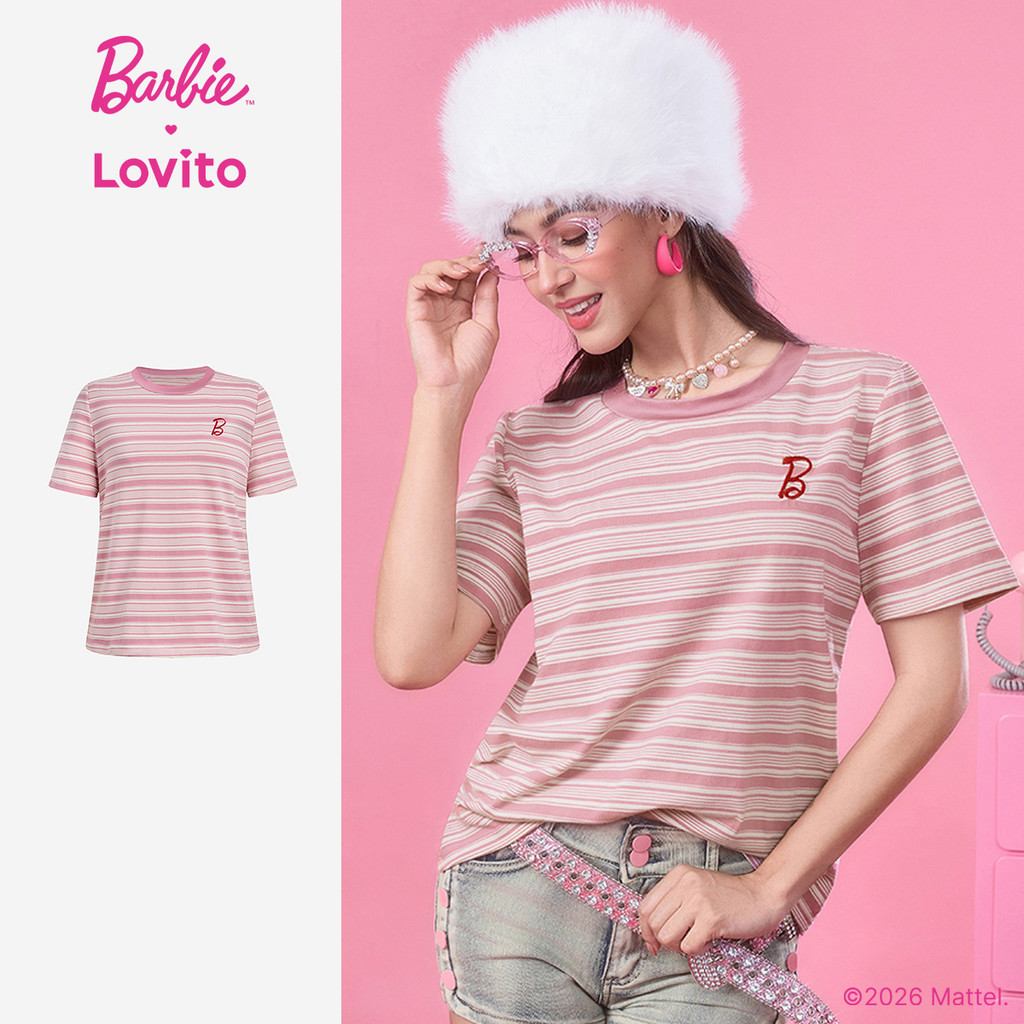 Barbie™ X Lovito Camiseta Casual Colorblock Primavera/verão Rosa para mulheres LB1AD015