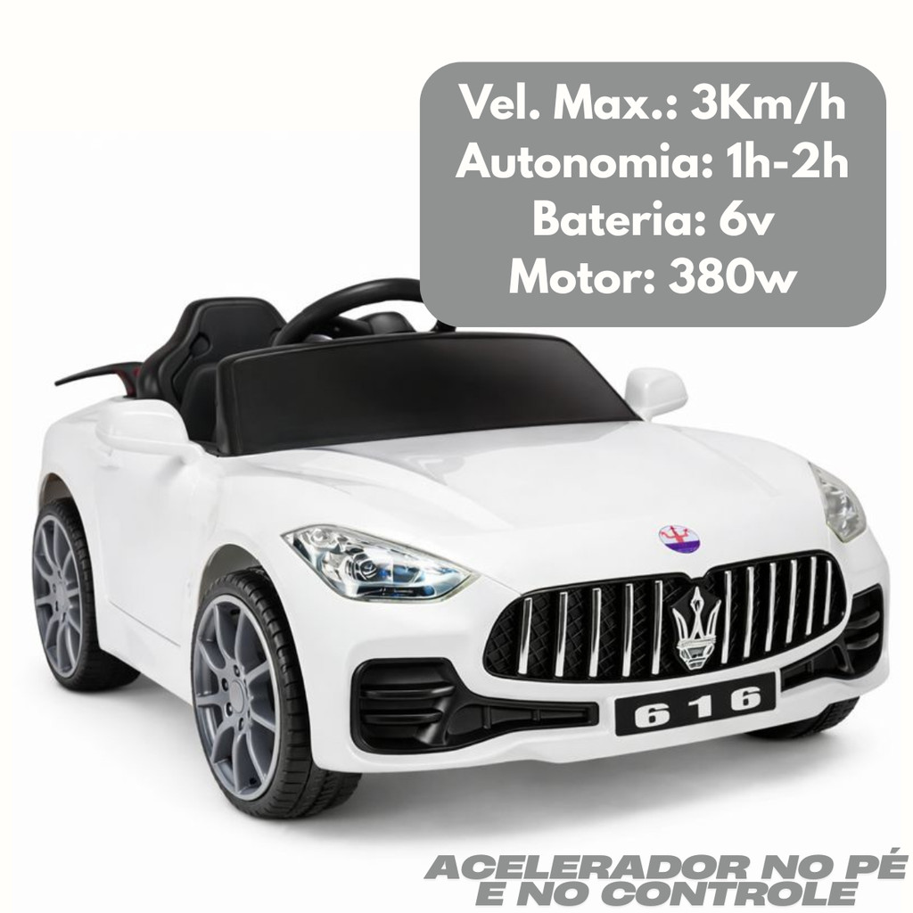 Carrinho Eletrico Com Controle Remoto Infaantil Branco 6v Maserati 127/220v