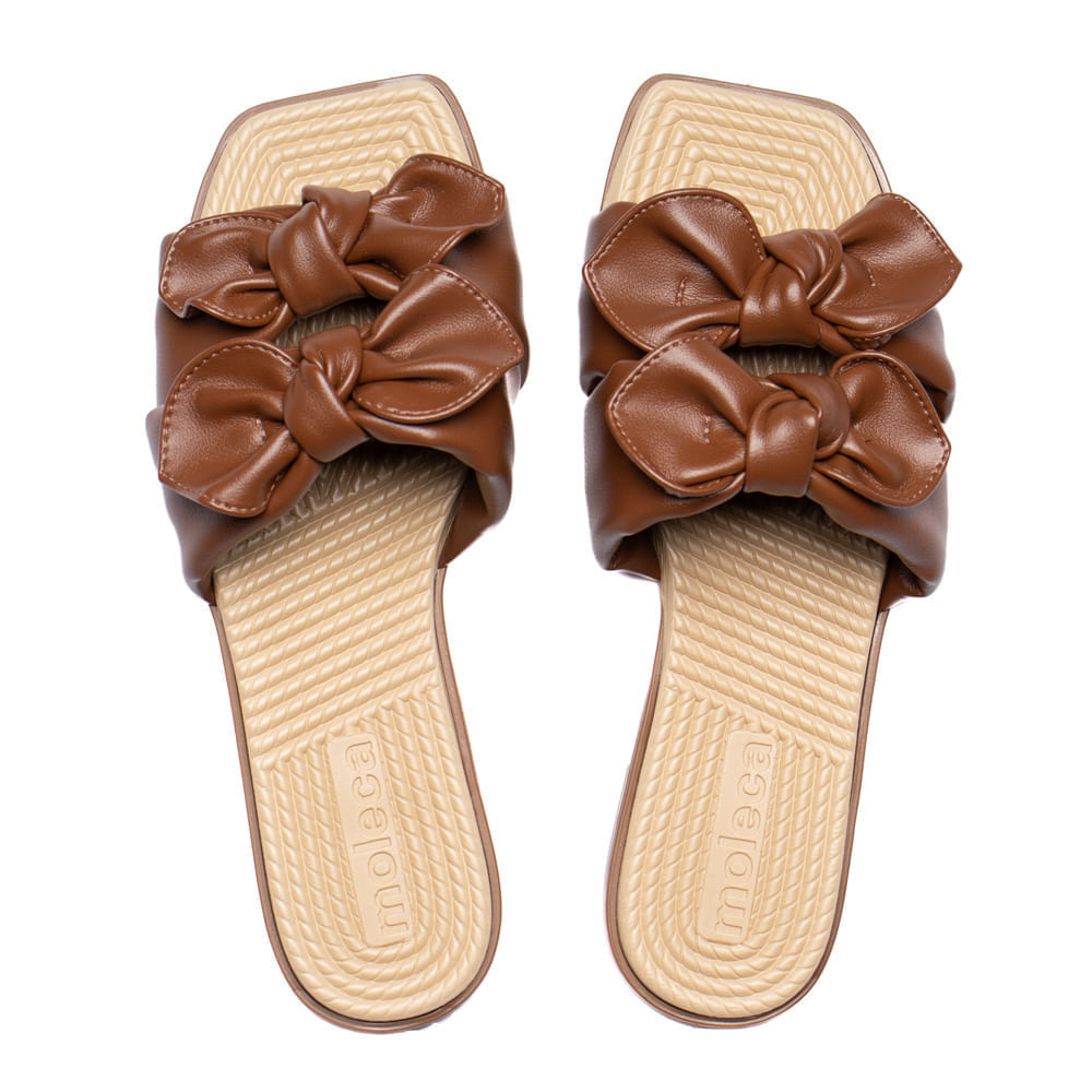 Rasteira Feminina Moleca Tiras com Laços Marrom