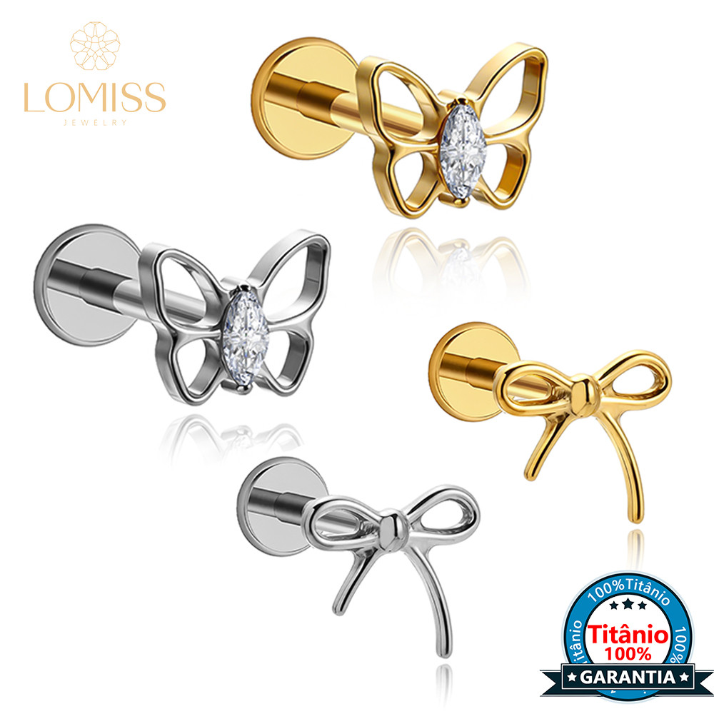 Piercing Titânio Borboleta Com Zircônia Hipoalergênica Para Tragus Helix Cartilagem Lobulo Labret Nariz em Oferta na Shopee