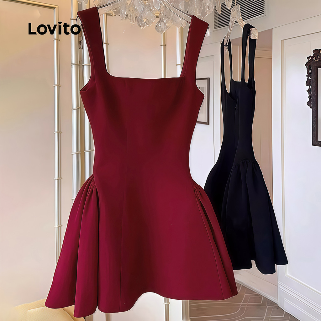 Lovito Vestido Elegante com Zíper Primavera/verão Vermelho para Mulheres L167LD073 em Oferta na Shopee