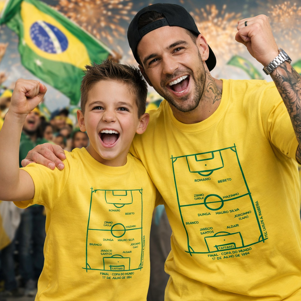 Camiseta Novo Manto Brasil Tetra Copa do Mundo 1994 Masculina e infantil envio rapido