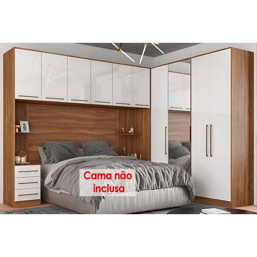 Quarto Casal Modulado Irlanda 7 Peças (3 Armários + 1 Ponte Aérea + 3 Complementos) QCM159 Amendola/Branco - Demóbile