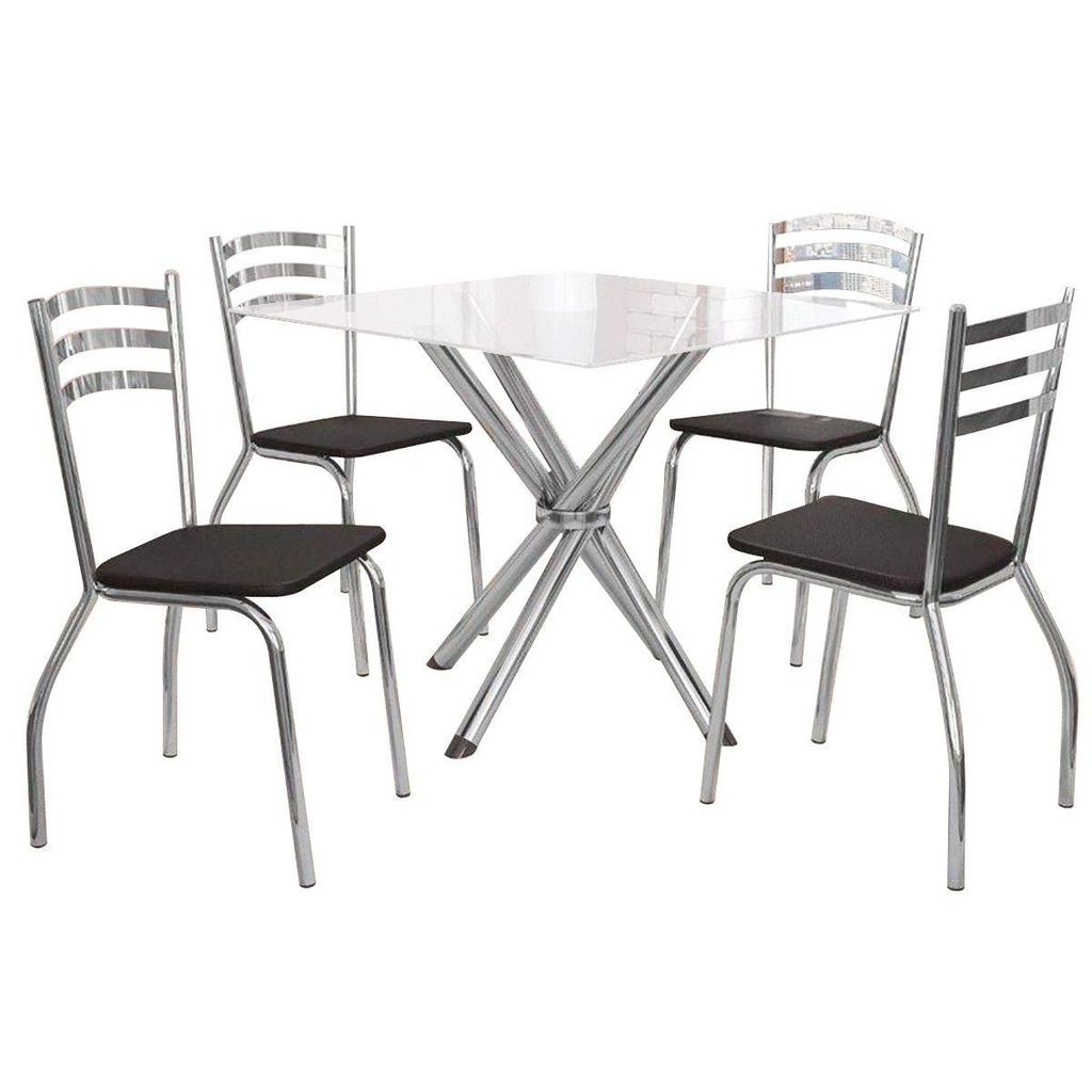 Sala de Jantar Completa Volga c/ Tampo de Vidro 90x90cm e 4 Cadeiras Portugal Cromada/Preto 110 - Kappesberg em Oferta na Shopee