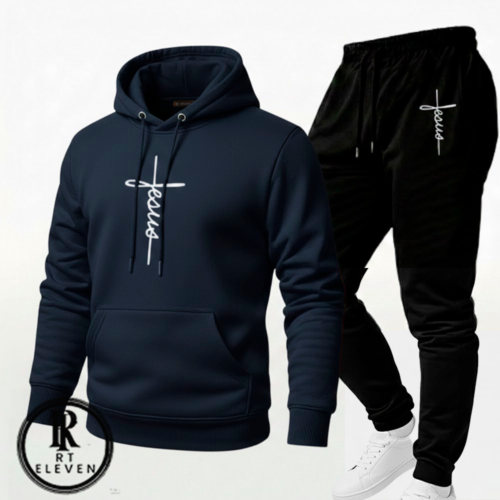 Conjunto Moletom Jesus Escrito Blusa Moletom + Calça Com Bolso  Linha Premium Streetwear Casaco de Frio Flanelado Cs