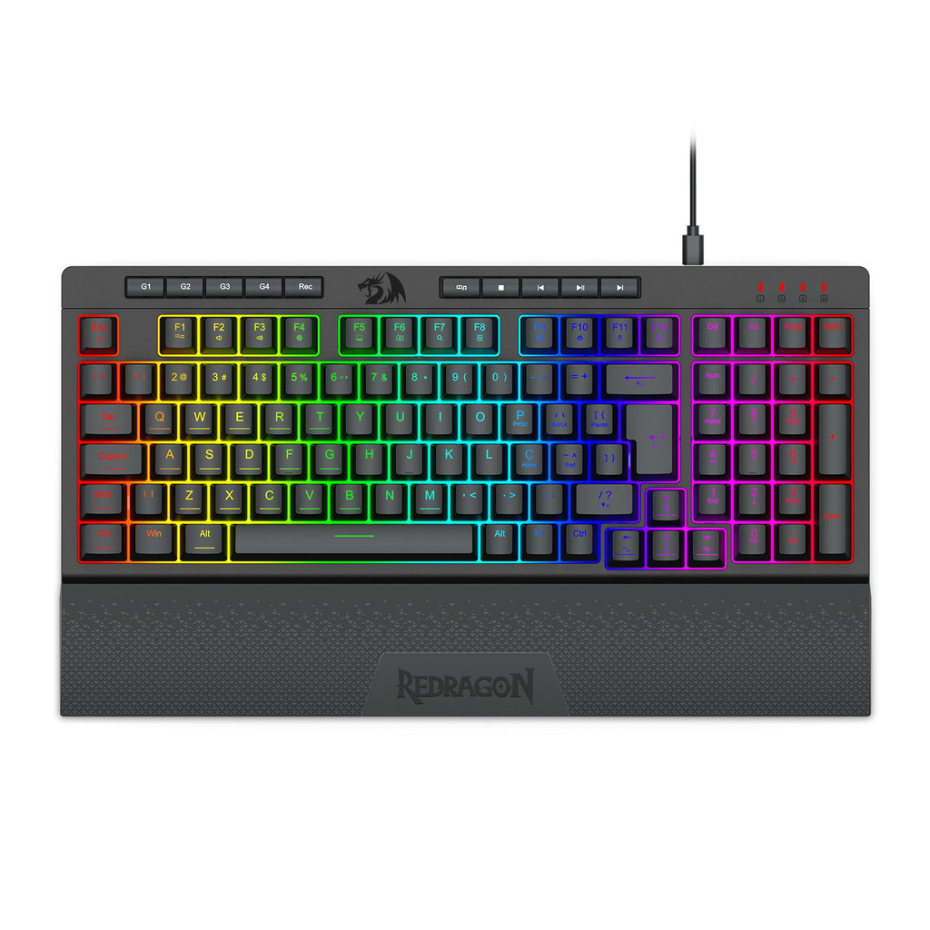 Teclado Gamer Redragon Shiva RGB Membrana 1800 Compact Apoio de Pulso K515-RGB