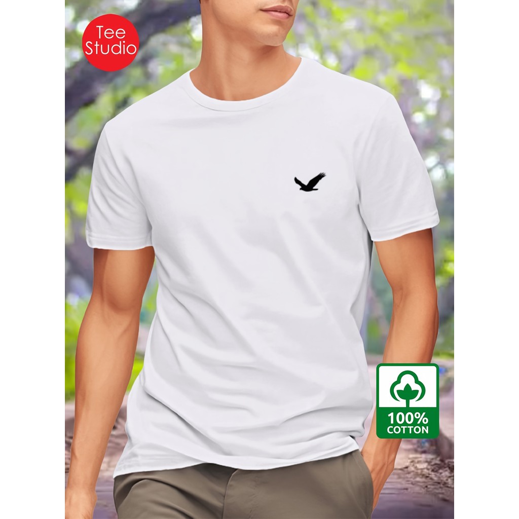 Camiseta Hombre Estampado Pájaro Cuello Redondo Tejido Elástico Corte Regular Confortável Moderno Estiloso Casual
