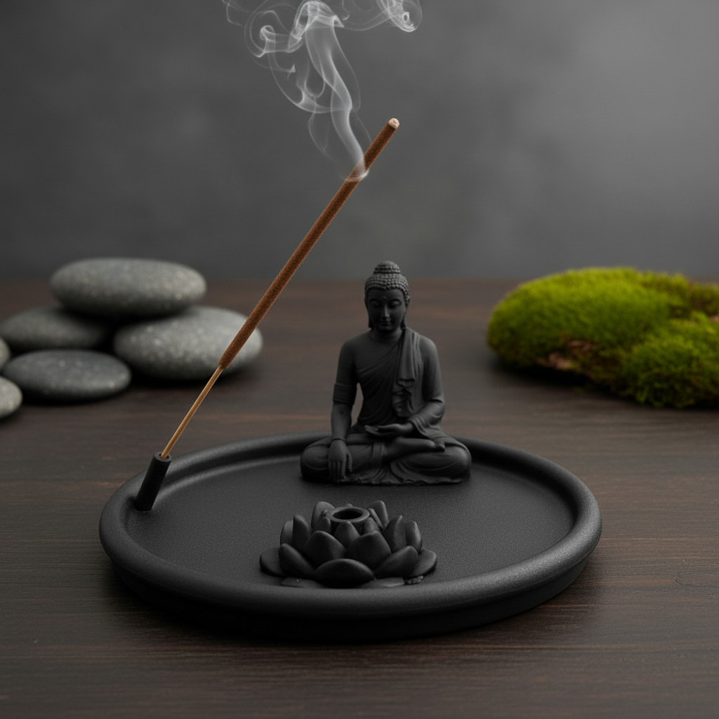 Imagem Incensário Buda Meditando Flor De Lótus Zen Yoga