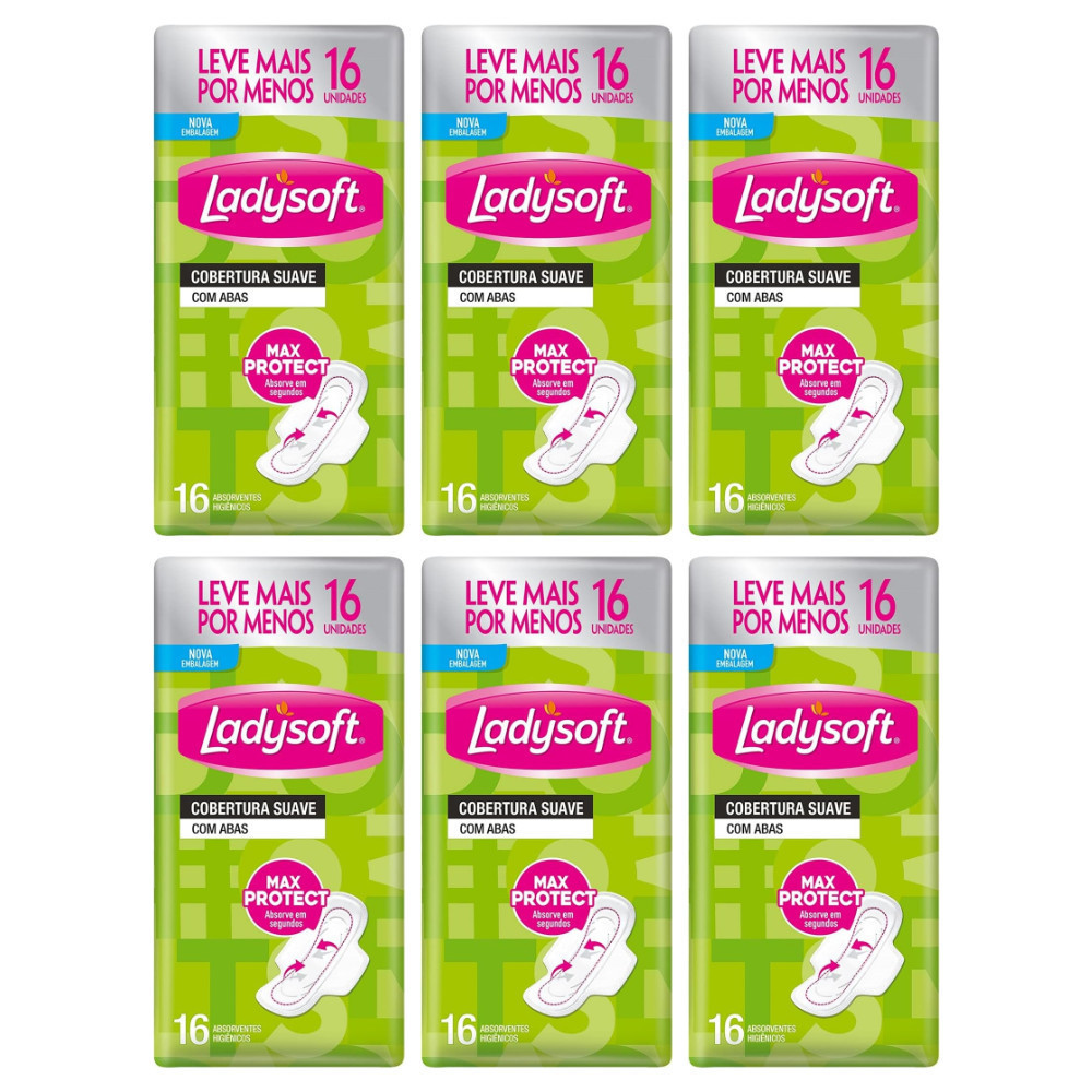 Combo 6x Absorvente Ladysoft Normal Suave com Abas 16un 👗 Cuidado íntimo com conforto