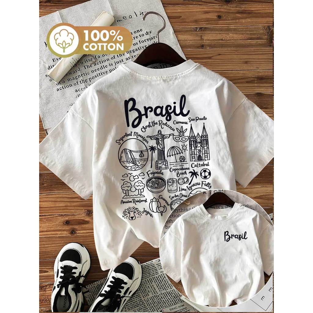 Camiseta Feminina Brasileira Cristo Redentor e Pão de Açúcar Verão - Roupa Temática Brasileira  Carnaval
