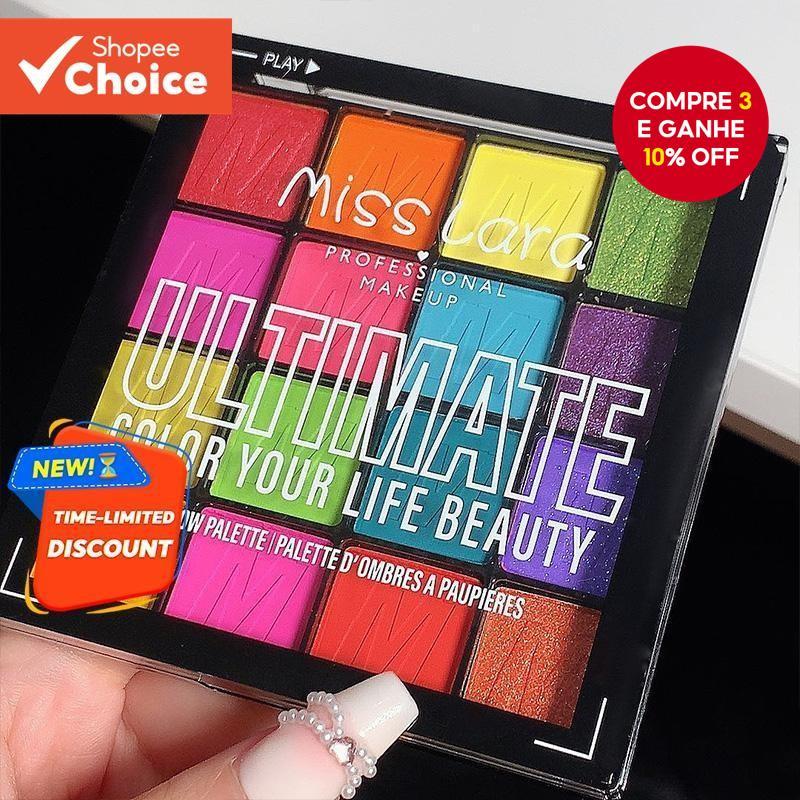 Paleta De Sombras Misslara Bright De 16 Cores , Brilho Pérola E Fosco , De Longa Duração , Maquiagem De Palco em Oferta na Shopee