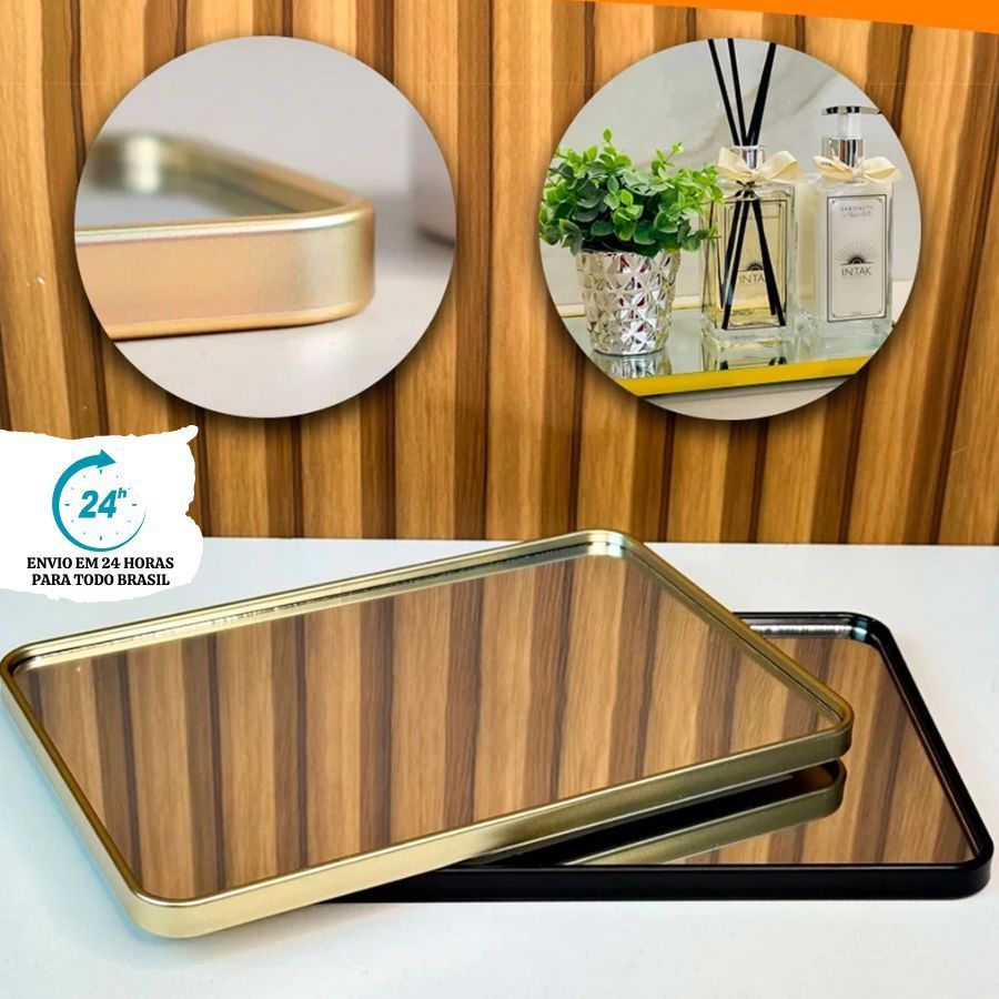 Bandejas Espelhadas Banheiro Lavabo Bandeja Decorativa Multiuso Preta Dourada em Oferta na Shopee