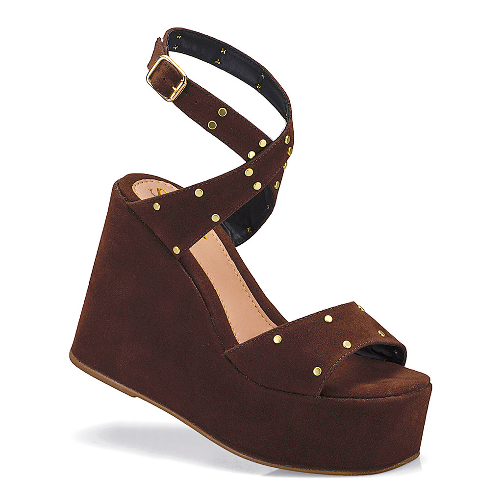 Sandália Anabela Feminina Salto Alto 12cm Meia Pata Plataforma Confortável com Tachas Douradas — imagem 2 de 2