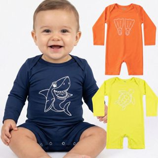 Macacão Curto Bebê Romper Manga Longa Proteção Uv 50+ Praia em Oferta na Shopee