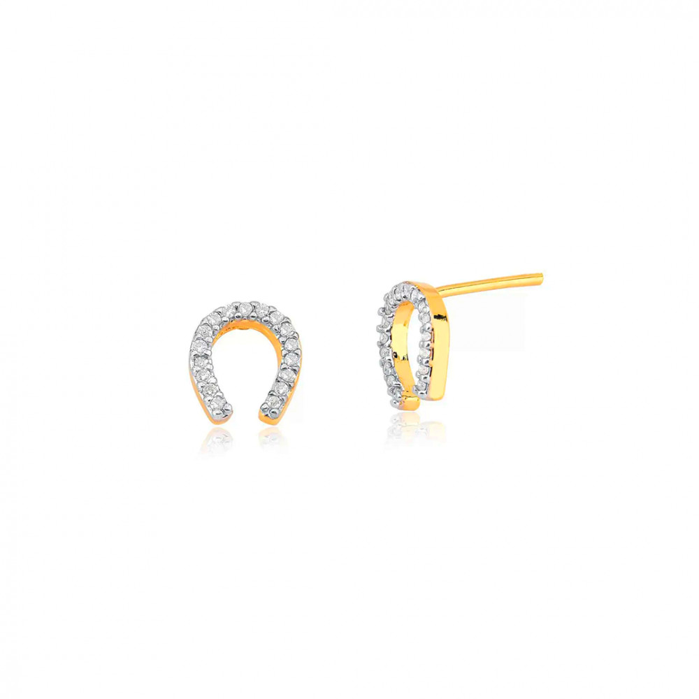Brinco Ferradura Pequeno Cravejado em Zircônia Folheado A Ouro 18 K | Feminino | Banhado Ouro 18K | Antialérgico