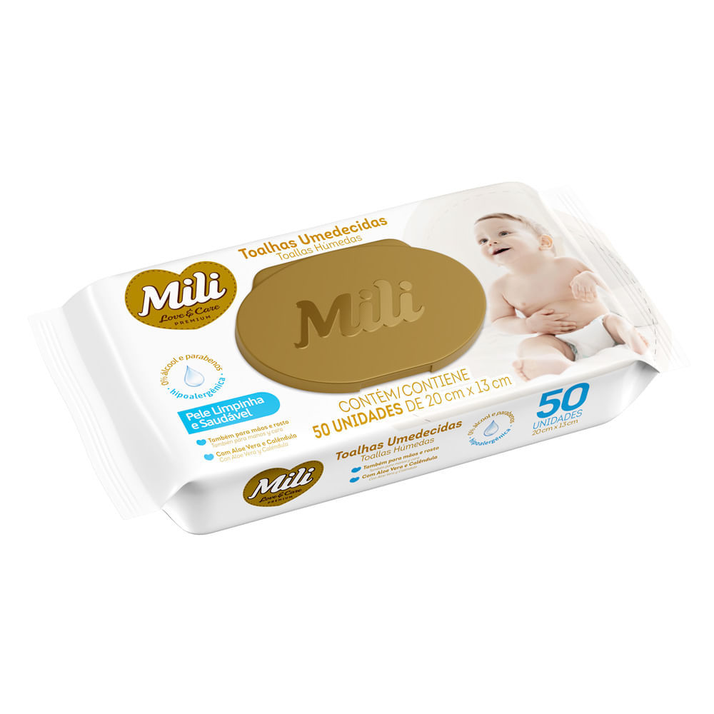 Toalhas Umedecidas Mili Love e Care 50 Unidades em Oferta na Shopee