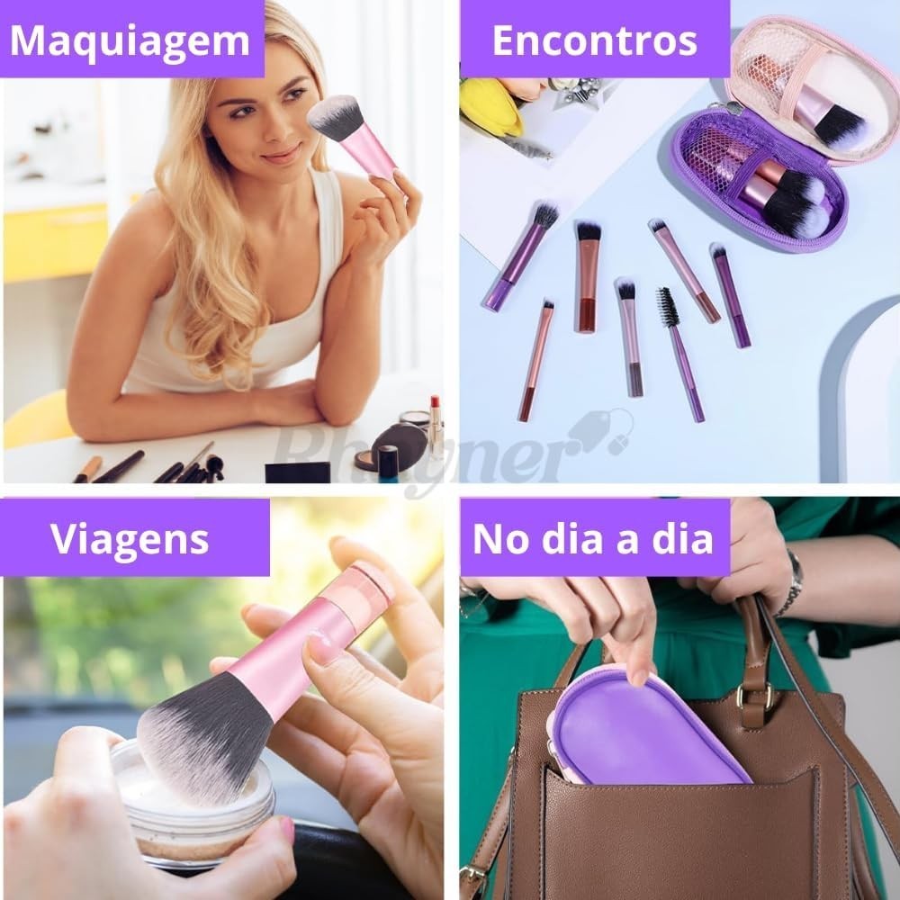 Kit mini pincel Maquiagem completo com estojo bolsa para viagem 10 peças,rosa