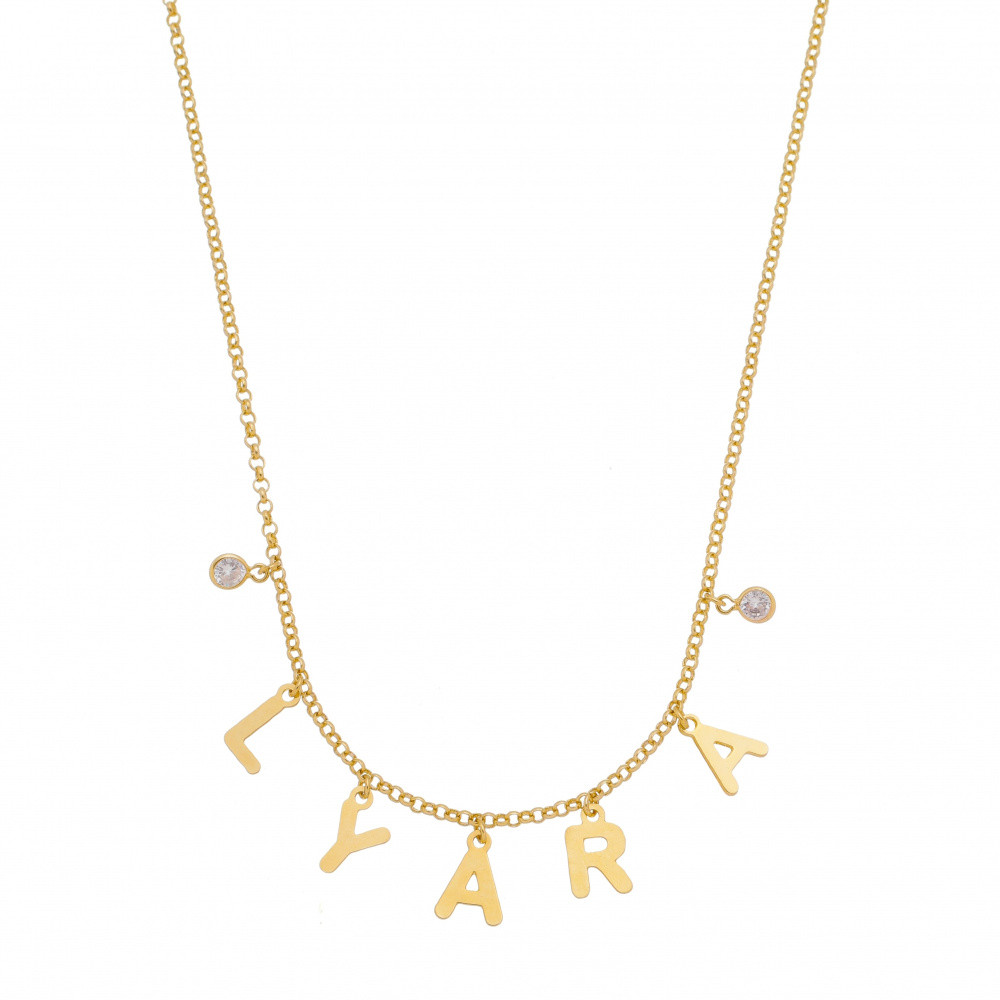 Colar Personalizado com Nome em Mini Iniciais e Pingente Zircônias nas Laterais | Feminino | Banhado Ouro 18K | Semijoia