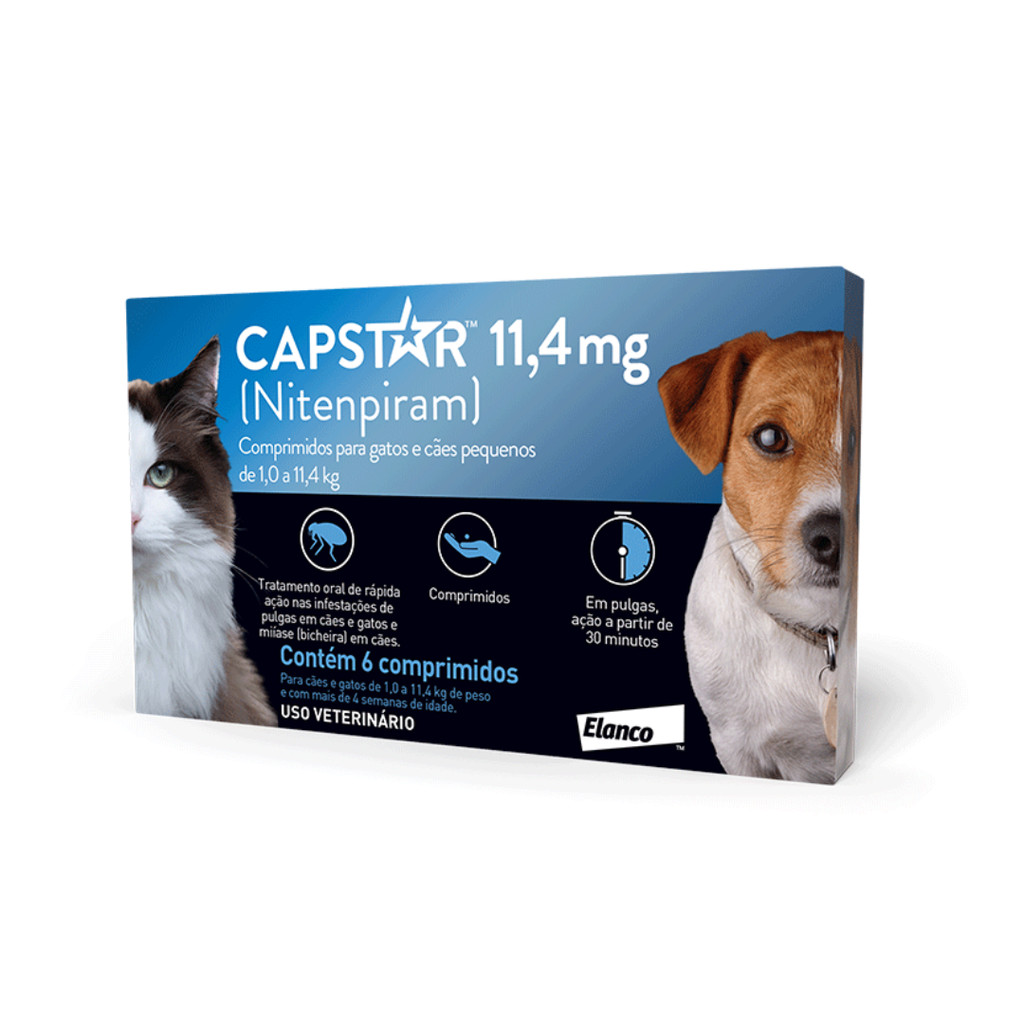 Capstar 11,4mg Antipulgas P/ Cães E Gatos Até 11,4kg 6 Comprimidos em Oferta na Shopee