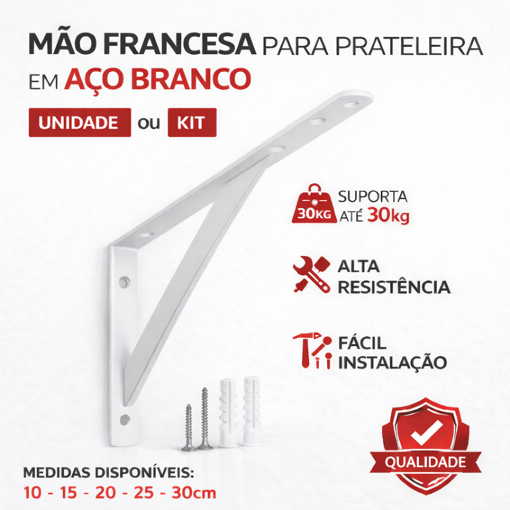 Suporte Mão Francesa Branca em Aço para Prateleira Incluso Parafusos e Buchas em Oferta na Shopee
