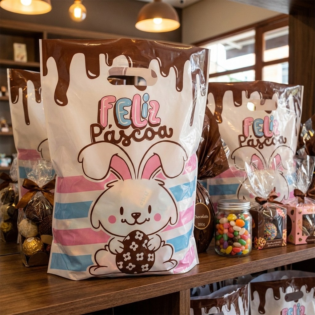 Kit 50 Sacolas Páscoa 30x40 Alça Vazada Confeitaria em Oferta na Shopee