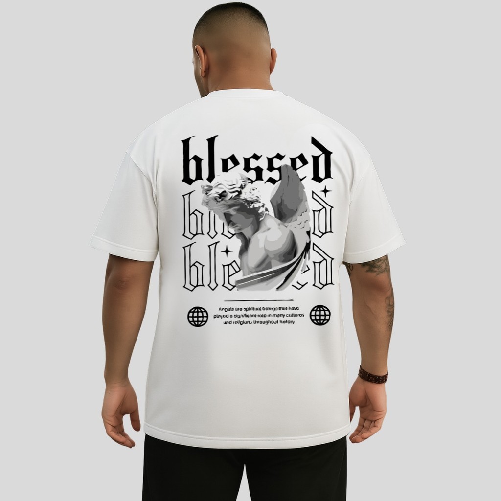 Camiseta Oversized Streetwear Unissex Blessed Camisetas Masculina Estampada 100% Algodão